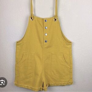 Blue Blush Mustard Button Overalls with Tie Straps Medium
